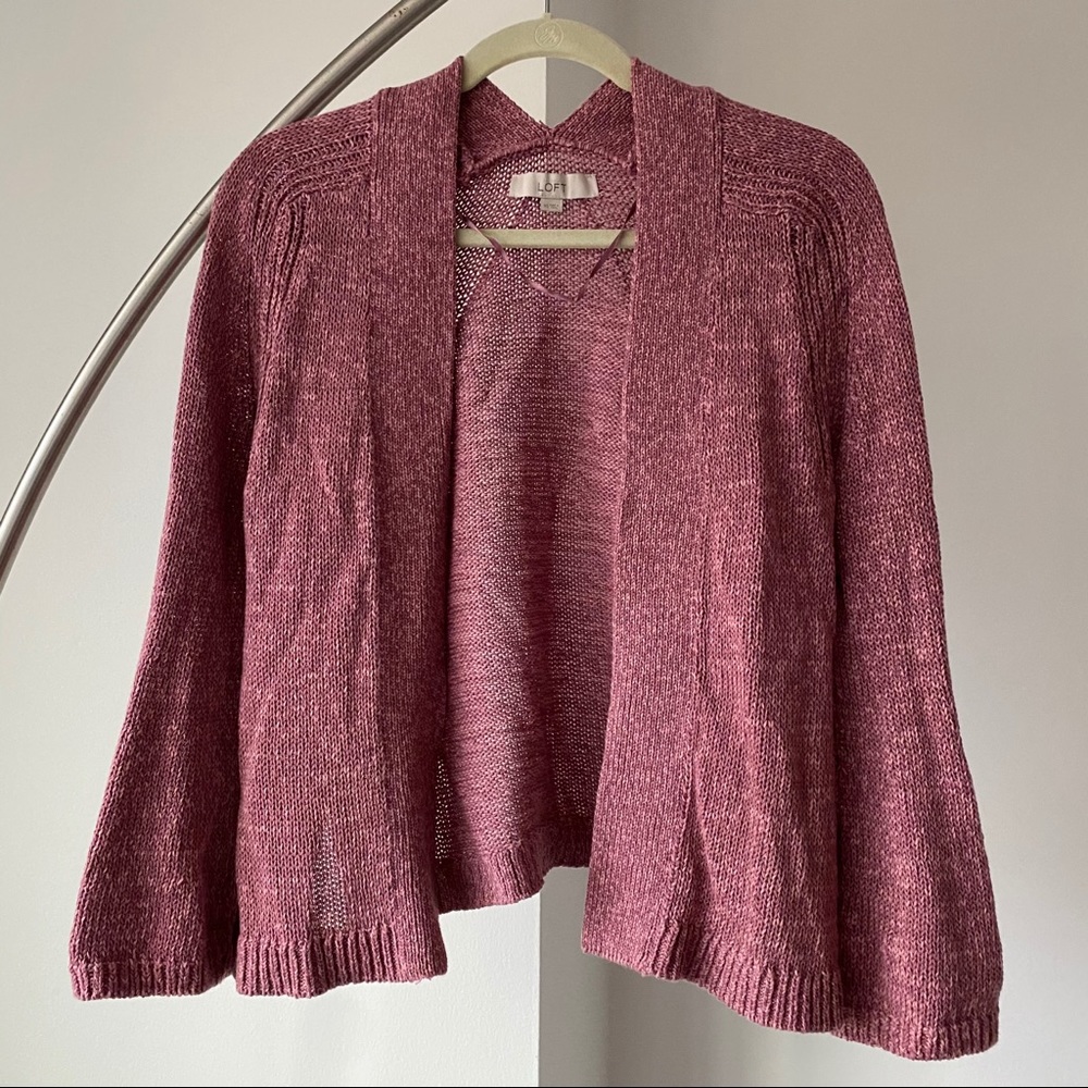 Loft mauve bell sleeved open cardigan
